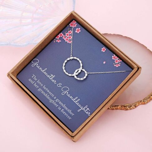 هدايا للجدة من الحفيدة - مجوهرات قلادة من الفضة الإسترليني متشابكة مزدوجة الدائرة - عيد ميلاد الجدة مع بطاقة رسالة وصندوق هدايا in Kuwait