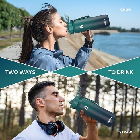 32oz Water Bottle with Removable Straw and Spout Lid Two Ways to Drink, 18/10 Stainless Steel Insulated Water Bottle, BPA-Free, Leak Proof, Double wall, for Sports, Gym in Saudi Arabia