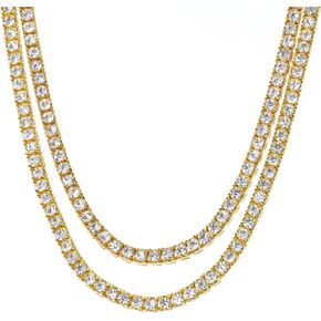 Men's Hip Hop Lab Created Diamond 4 mm 2 Combo Set 20" + 22" Tennis Chain Necklace (Gold Toned)