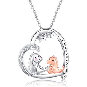 POPLYKE Cute Animal Heart Sterling Silver Necklace Birthday Gifts I love you forever Pendant for Girls Women Sister