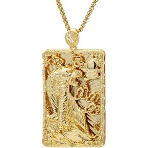 18K Gold Plated Huge Animal Tiger Dog Tag Pendant Necklace