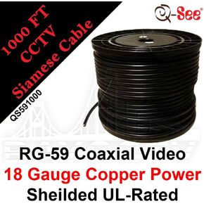 Q-See QSVRG100 UL Rated E475392 Shielded Video & Power 100 Ft BNC Male Cable with 2-Female Connectors | Easy Installation, Weather Resistant, Strong UL Approved Cable | White