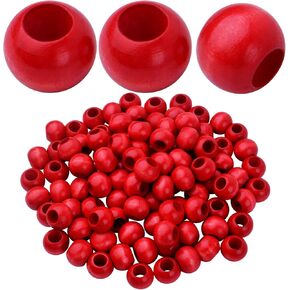 100pcs 20mm Red Wooden Spacers - Large Hole, 10mm, Ideal for Jewelry Crafts & Decorations
