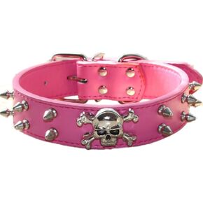 Spiked Leather Dog Collar - 2 Rows Bullet Rivets Studded PU Leather - Cool Skull Pet Accessories for Medium Large Dogs (M, Red)