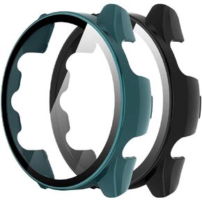 Suoman for Garmin Forerunner 265 Screen Protector Case, Ultra-Thin Tempered Glass Full Coverage Case Cover for Garmin Forerunner 265(Black + Black)