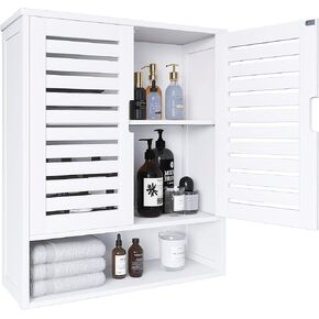 SMIBUY Bathroom Cabinet Wall Mounted, Bamboo Over-The-Toilet Storage Organizer, Space Saver Medicine Cabinet with 2 Door and Adjustable Shelves (Black)