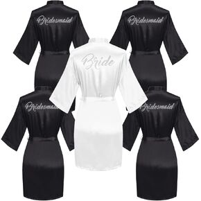 5 Pcs Bride & Bridesmaid Satin Robe, Silky Kimono Bridal Wedding Party Robes Sleepwear