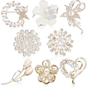 8 Pcs Rhinestone Flower Brooches for Women's Brooches Pins Pearl Snowflake Heart Brooch for Women Girl Bridal Wedding Women's Brooches & Pins