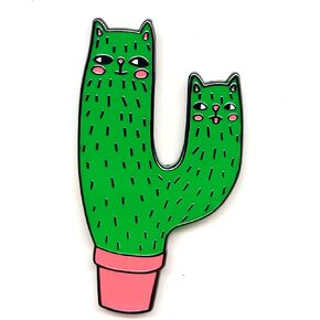 Cat Head Bonsai Cactus Pin - Fun Series - Enamel Lapel Pin - Plated Badge for Clothing, Bags, and Lanyards