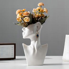 Face Vases -Black Ceramic Vase,H 9.2 Inch,with Earrings Art Ceramic vase,for Flowers Ceramics Statue Flower Vase,Female Modern Cool Vases,for Office Dining Table Home Ornaments,Decor Vases