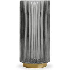 Torre & Tagus Adele Emerald Green Glass Vase with Gold Metal Base - Premium Clear Glass Cylinder Vase for Decor & Ribbed Glass Vase for Flowers, Emerald Green and Gold Decor for Table Centerpiece