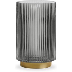 Torre & Tagus Adele Emerald Green Glass Vase with Gold Metal Base - Premium Clear Glass Cylinder Vase for Decor & Ribbed Glass Vase for Flowers, Emerald Green and Gold Decor for Table Centerpiece