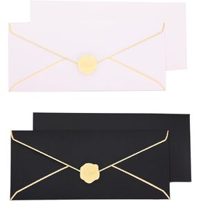50 pcs Sage Green Business Envelope with V-Flap, Gold Border & Golden Sticker, 10 Self Adhesive Envelopes for Office, Checks, Letter Mailing, Invoices