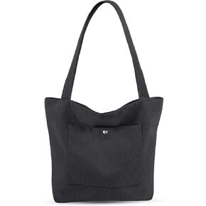 Corduroy Tote Bag for Women, Large Capacity, Adjustable Shoulder Strap, Main Zippered Pocket