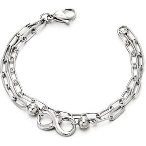 COOLSTEELANDBEYOND Women Infinity Charm Number 8 Bracelet, Stainless Steel Long Oval Link, Polished, Fashion Style