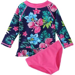Toddler/Baby Girls Rash Guard Swimsuit Long Sleeve 2 Piece Swim Bottoms Set UPF 50+ 3M-9T