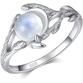 Angol Genuine Moonstone Ring for Women Sterling Silver Moonstone Moon Sun Ring Minimalist Statement Band Finger Ring with Box