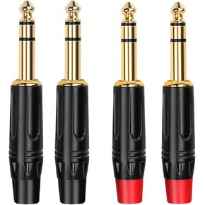 1/4 inch Mono Plug Right Angle 4-Pack, DIY 1/4 inch TS Solder Type Audio Connector, Heavy Duty Quarter Inch Adapter 24K Gold-Plated for Guitar Cables, Instrument Cable (Black*2+Red*2) in Kuwait