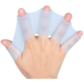 Veewon 1 Pair Silicone Swimming Hand Webbed Silicone Swim Gear Fins Hand Webbed Flippers, Size L, BLUE