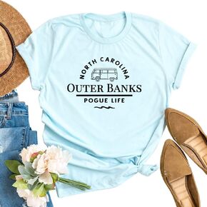 Women Outer Banks Pogue Life Shirt Funny Surfing Lover Sports College Athletic Tee Tops
