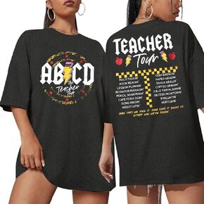 KIDDAD Teacher Shirts ABCD The Teacher Tour Tshirt Oversized Funny Graphic Tee Short Sleeve Top