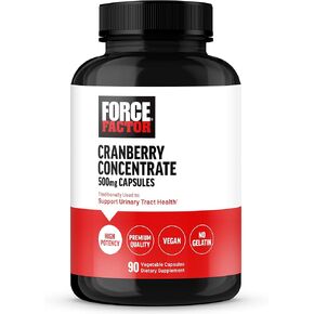 FORCE FACTOR Cranberry Concentrate, Cranberry Pills for Women and Men to Support Urinary Tract Health, High-Potency Cranberry Extract, Vegan Friendly, 90 Capsules