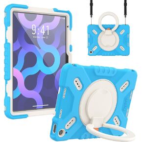 PEPKOO Triple Shock Protection Case for iPad 10th Generation 10.9 inch 2022, Kids Boy Girl Rugged Cover with Pencil Holder, Kickstand Handle, Shoulder Strap (Black)