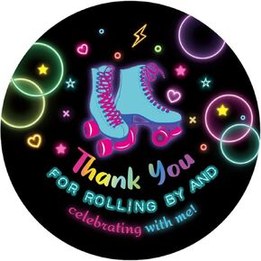 500 Pcs Roller Skate Birthday Stickers Roller Skating Thank Labels Rollerskating Stickers Circle Roller Skates Thank Stickers for Party Favors Star Label Sticker for Kids Goodie Bags Cupcake Topper