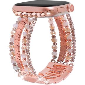 Watch Band Beaded Bracelet Compatible with Apple Watch Bands 40mm 38mm 41mm 44mm 42mm 45mm 49mm for Women Stylish Diamond Adjustable Metal Link Sport Strap for iWatch Series 9 8 7 6 5 4 3 2 1 SE