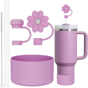 6 Pcs Accessories for Stanley Cup 20-40oz,2 Straw Covers,2 Replacement Straws,1 Straw Brush,1 Boot Included, SIlicone Straw Cover Caps Topper (Cream)