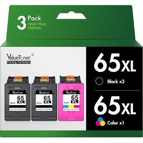 Valuetoner Remanufactured Ink Cartridges Replacement for HP 65XL Ink Cartridge Combo Pack 65 XL for DeskJet 3755 3772 3700 3752 3722 2600 2622 2652 Envy 5055 5000 5070 printer(2 Black, 1 Color)