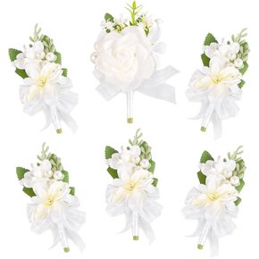 Dusty Blue Wedding Boutonniere for Men Set of 6, 1pcs Groom Boutonniere and 5pcs Groomsmen Boutonniere Artificial Flowers Men Boutonniere for Wedding Ceremony Anniversary Formal Dinner Party