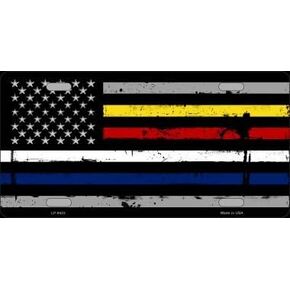 American Flag Police/Fire/EMS Novelty Metal License Plate Tag LP-9423