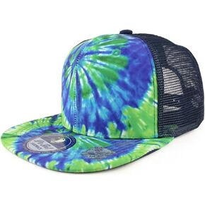 Trendy Apparel Shop Tie Dye Printed Mesh Back Flat Bill Snapback Cap