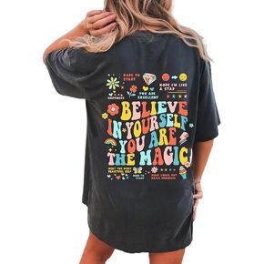 Remidoo Women's Pattern Print Oversized Short Sleeve T Shirt Crewneck Casual Top