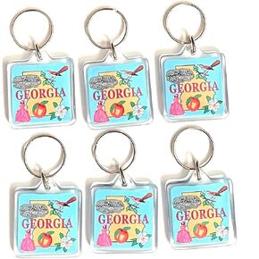 SUREG Georgia Souvenir Keychains Square Lucite Design with Georgia Map and Icons Set of 6