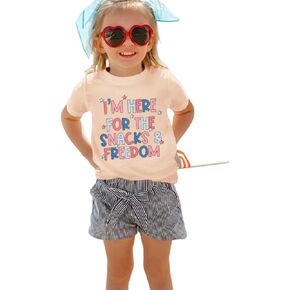 CM C&M WODRO Toddler Baby 4th of July Patriotic T-Shirt I'm Here for Snacks and Freedom Shirt Kid Short Sleeve Tee Top
