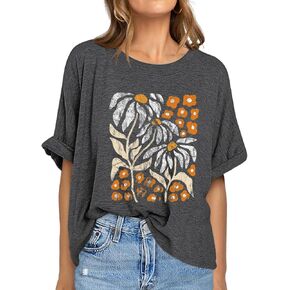 Womens Oversized Graphic Tee Shirt Raglan Sleeve Boho Wildflower Tshirt Summer Baggy Country Music Casual Blouses
