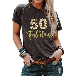 50th Birthday T Shirts for Women 50 Years Old Fifty Birthday Gift T-Shirt Casual Short Sleeve Tee Top