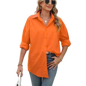 Atnlewhi Womens Oversized Button Down Shirts Casual Work Long Sleeve Boyfriend Blouse Dressy Summer Tops