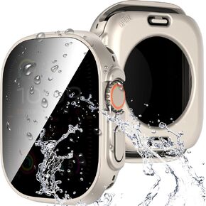 Suoman 3 in 1 for Apple Watch Series9/8/7 41mm Waterproof Case, Front Privacy Tempered Glass Screen Protector + Back 360° Protective Bumper Cover -Black