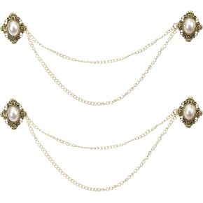uxcell 2pcs Sweater Clips Vintage Cardigan Collar Clips with Chain Shirt Clips Shawl Clips Clothes Clip for Women(Gold)