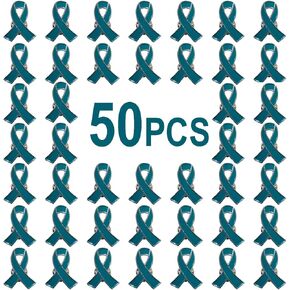 50 Pieces Teal Ribbon Pins Teal Awareness Lapel Brooches for Cervical Ovarian Cancer, Substance Abuse, Sexual Violence Awareness