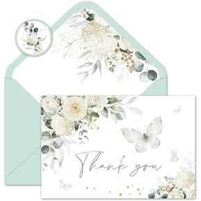 Whaline 24Pcs Floral Butterfly Thank You Cards Purple Flower Greeting Cards with Envelope Stickers Spring Watercolor Blank Note Cards for Birthday Wedding Baby Shower Bridal Shower, 4 x 6 Inch