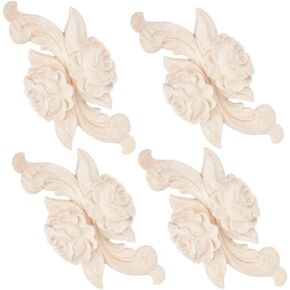 GORGECRAFT 10Pcs 1.9 Inch Wooden Onlays Wood Appliques Carved Flower Decals Unpainted Carvings Small Ornament Piece Corner Edge Applique Crafts Addition for Door Cabinet Furniture Home DIY Decors
