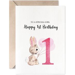 MAGJUCHE Rabbit Happy 1st Birthday To a Special Girl, Pink Cute Baby Girl First Birthday Card Gift