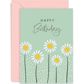 Old English Co. Daisy Flower Happy Birthday Card For Her - Cute Daisy Birthday Card for Women - Birthday Card for Mum, Sister, Grandmother, Auntie | Blank Inside with Envelope