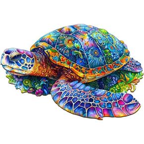 Wooden Puzzles for Adults, Sea Turtle Wooden Jigsaw Puzzles, Wood Puzzles Adult, Unique Animal Shape Wood Cut Puzzles for Puzzle Lovers, Birthday Gifts for Family Friend (S-8.4 * 5.6in-90pcs)