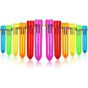 HESTYA 90 Pcs Multicolor Ballpoint Pen 10-in-1 Christmas Shuttle Pens 0.5 mm Retractable Ballpoint Pens Colorful Plastic Neon Pen for Christmas Office Supplies Gift