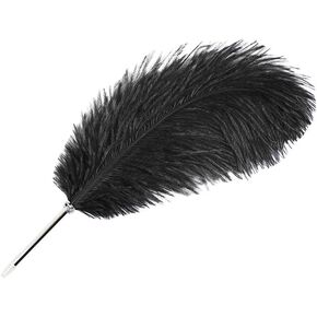OPENDGO Ostrich Feather Ballpoint Pen, Black Ink Writing Quill Pen for Wedding Gift Office School Supplies Signature Pen Birthday Party Gift (Black)